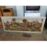 A large framed tapestry picture of a hunting scene 6' long