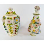 Coalbrookdale by Coalport floral encrusted vase and cover and decorative floral encrusted flask