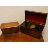 A Regency rosewood sarcophagus shaped tea caddy and a small mahogany tea caddy