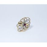 Unusual ruby and diamond floral spray cocktail ring,