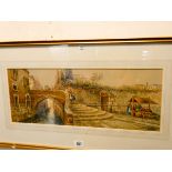 19th Century Italian school, a Venetian back water with figures and a flower stall,