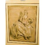 Attributed to Hermanus van Brussel (1763-1815 Belgian), a sketch of a lady seated, 24 cm X 18cm,