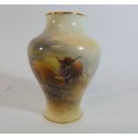 A Royal Worcester vase by Harry Stinton, decorated with highland cattle, numbered on base 2491,