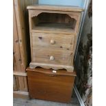A pine bedside chest fitted two drawers and a lift top wooden Ottoman