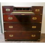 Georgian style mahogany secretaire campaign chest, of 2 short and three long drawers,