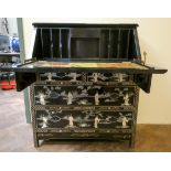 Oriental black lacquer and mother of pearl decorated writing bureau,