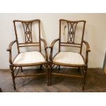 Set of four Edwardian mahogany inlaid parlour chairs - two standards and two elbow chairs
