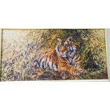 Tony Forrest original oil on canvas painting of a tiger amongst bamboo,