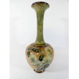 A Doulton Slater's patent stoneware vase decorated with flowers with a narrow neck,