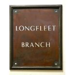 An old Lloyds bank copper sign ' Longfleet branch' and another copper company sign llingworth Ingle