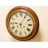 A Victorian mahogany circular school type wall clock with striking movement,