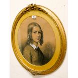 A pair of 19th century pastel portraits of a lady and a gentleman, oval,