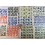 A collection of approximately twenty sheets and half sheets of mint stamps from the mid-1960's with