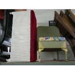 A white Lloyd Loom Ottoman with upholstered seat and a cane bedroom chair