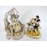 A large Italian porcelain figurine of 'Lovers in an Arbour' together with another continental