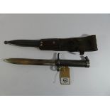 A Swedish bayonet complete with its steel scabbard and its leather frog,