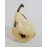 A shibayama ivory inlaid pear decorated with insects, 9cm tall,
