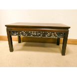 Chinese rosewood coffee table with carved fret standing on square legs 3' long The