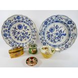 Two Meissen blue and white onion patterned plates,