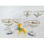 A Beswick Babycham deer figurine with gold mark and a set of six Babycham glasses