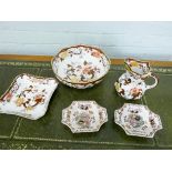 Five pieces of Mason's ironstone to include brown velvet jug, basin,