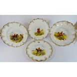 Four matching Royal Crown Derby cabinet plates, all painted with hunting scenes,