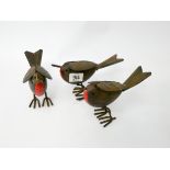 3 tinplate robin garden ornaments