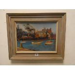 Harry Arthur Riley, British, 1895-1966, oil on canvas of Poole, Dorset, depicting quay side scene,