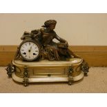A French striking mantel clock with lady figure mount on a white alabaster base