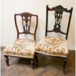 Two Edwardian bedroom chairs with floral fabric to the seats