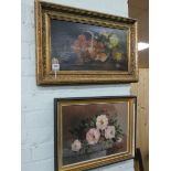 Two framed still life oil paintings of roses and flowers