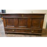 Antique oak three panel coffer or mule chest,