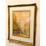 A 19th Century continental town scene, watercolour 35.5cm X 26cm, signed S.