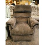 A rise and recline easy chair in chocolate brown covering