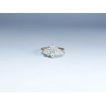 18ct gold and diamond cluster ring, set with a diamond shaped panel of brilliant cut diamonds,