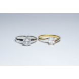 Two modern 9ct gold zircon set ladies dress rings,
