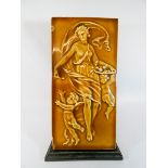 Craven Dunhill tile with relief decoration of a maiden and cherubs, stamped Jackfield,