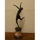 Contemporary bronze dancing girl figure after Bruno Zach on marble base,