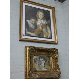 A framed print of young girls with corn and Victorian style gilt framed print of children with dog