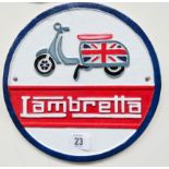 A cast iron wall hanging Lambretta plaque,