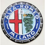 A cast iron circular wall hanging Alfa Romeo sign