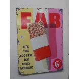 A metal wall hanging 'Fab ice lolly the coolest lolly around at 6d',