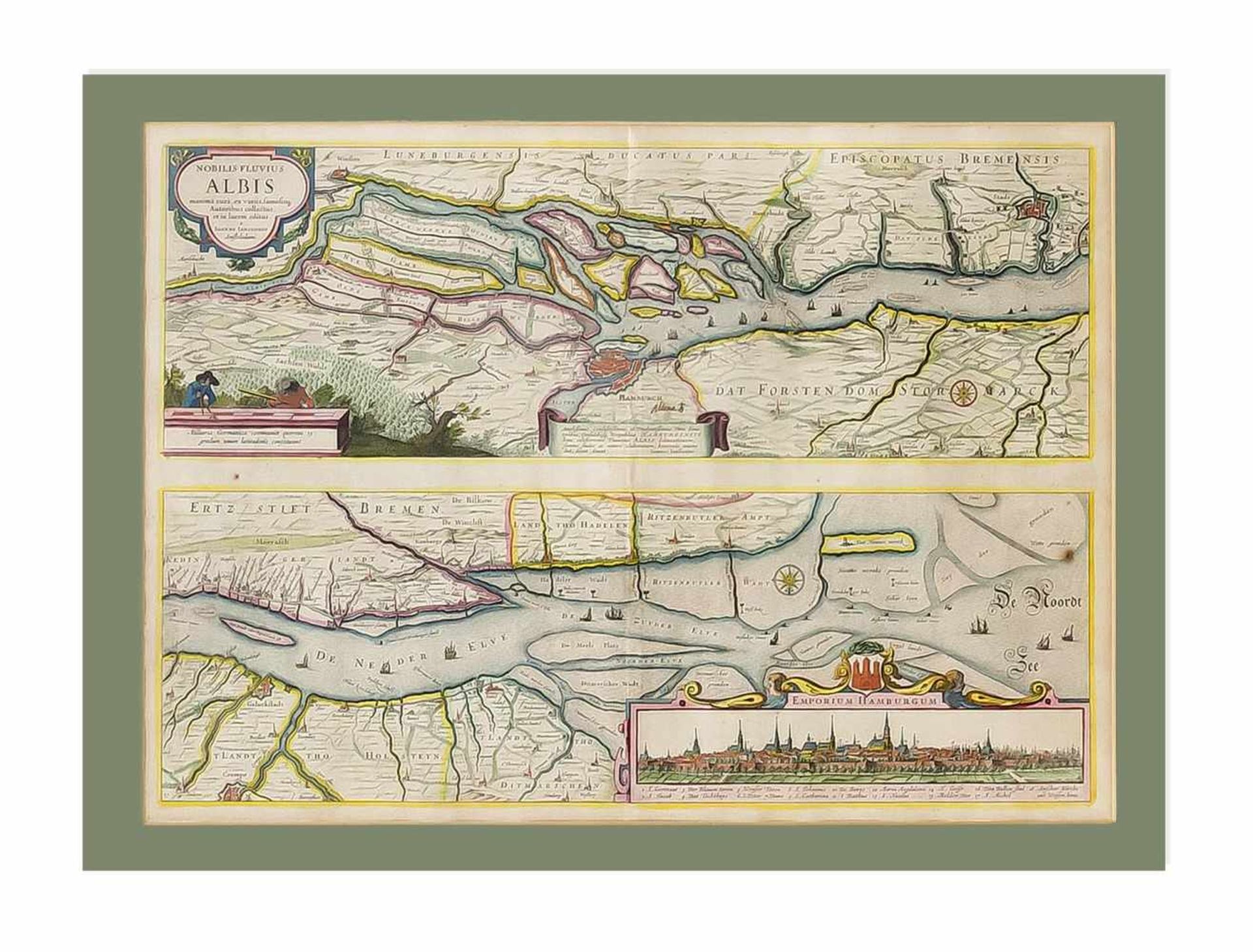 Zwei historische Karten Bremen und Elbverlauf. 1) "Prospect und Grundris der Keiserl.Freyen Reichs - Bild 2 aus 2