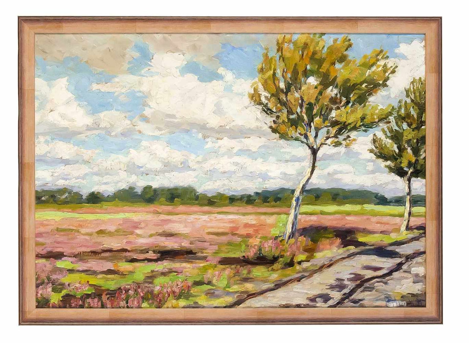 Meyer, Emmy. 1866 Hannover - 1940 Worpswede. Worpsweder Landschaft. 1931. Öl/Malkarton, u.re.