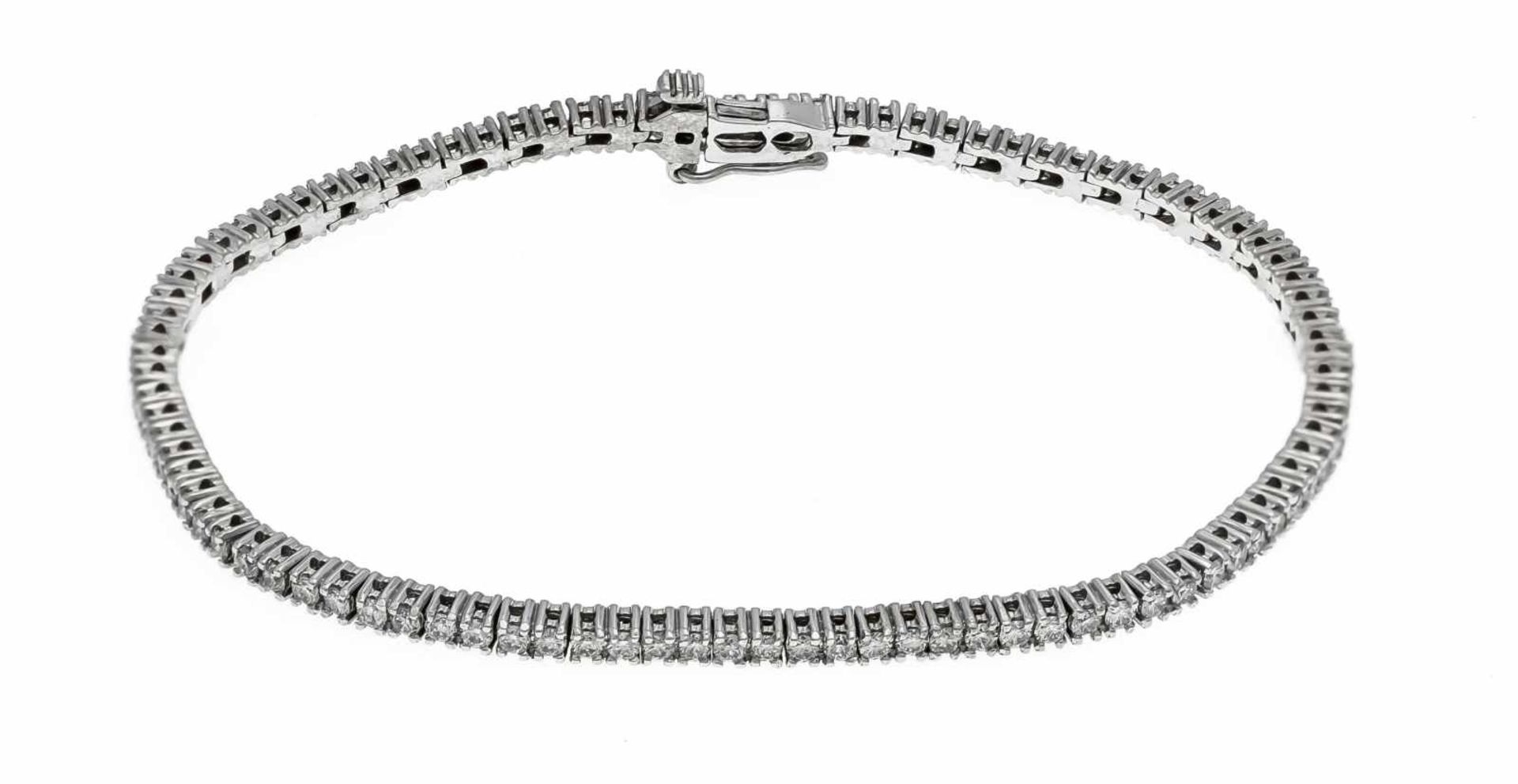 Brillant-Armband WG 585/000 mit 92 Brillanten, zus. 2,0 ct W/SI, mit SI-Acht, L. 18,0 cm,8,9 g- - -