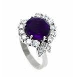 Amethyst-Brillant-Ring WG 585/000 mit einem rund fac. Amethyst 10 mm in sehr guter Farbeund 24