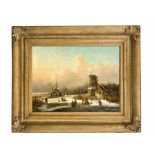 Ruyten, Jan Michiel. 1813 - Antwerpen - 1881. Winterlandschaft mit Eisläufern. Öl/Lwd. aufPlatte