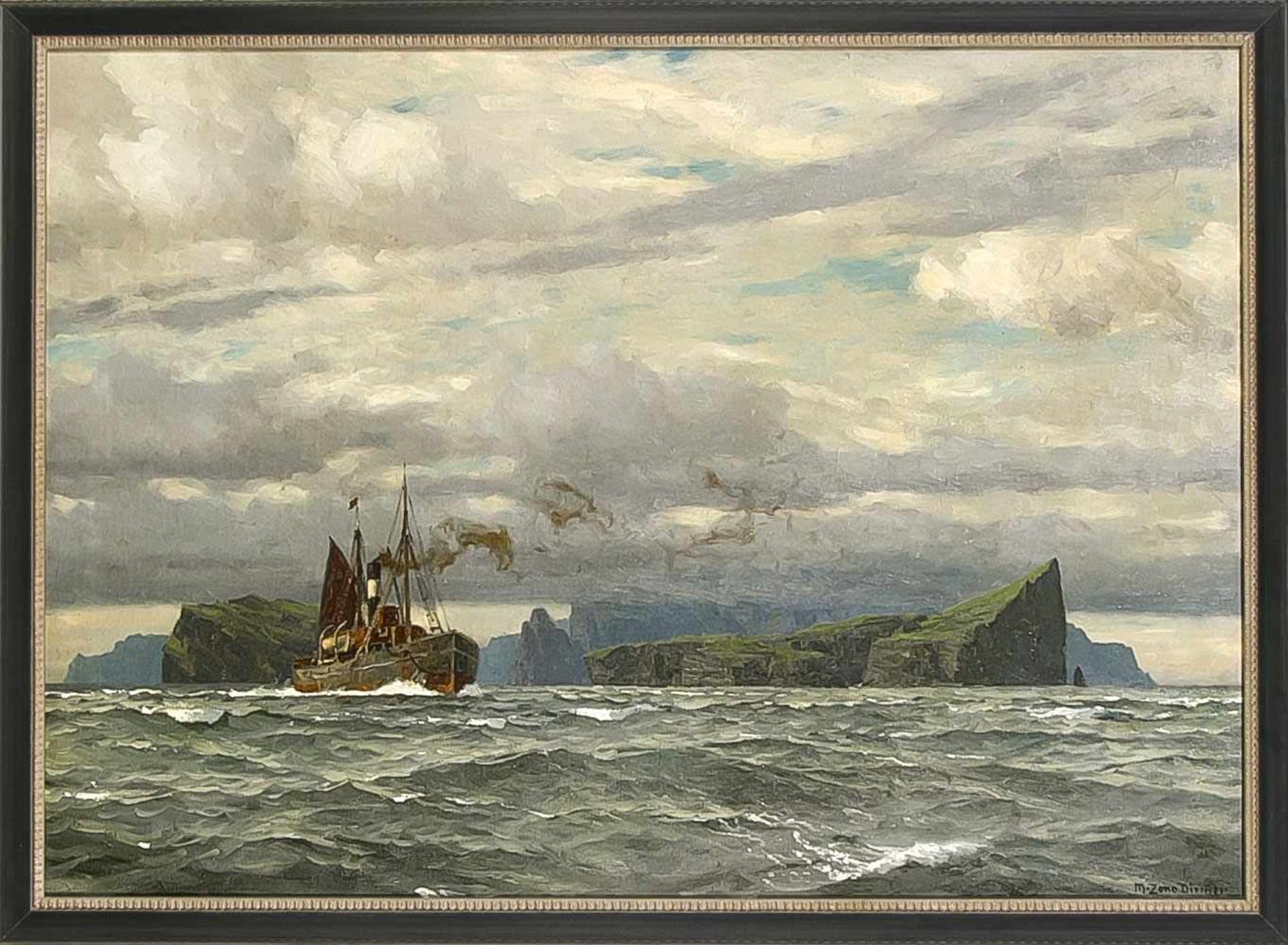 Diemer, Zeno Michael. 1867 München - 1939 Oberammergau. Fischtrawler vor der isländischenKüste. Öl/