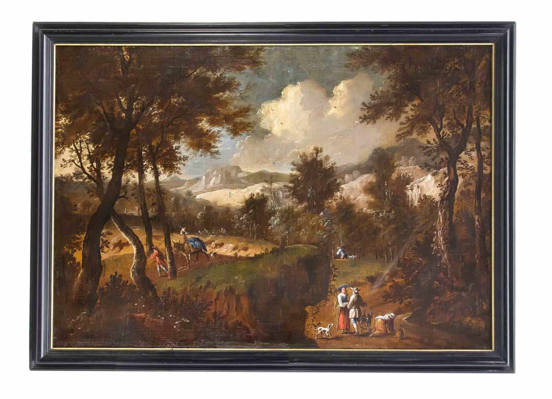 Landschaftsmaler um 1700. Große italienische Landschaft mit Figurenstaffage. Öl/Lwd.,doubl.,