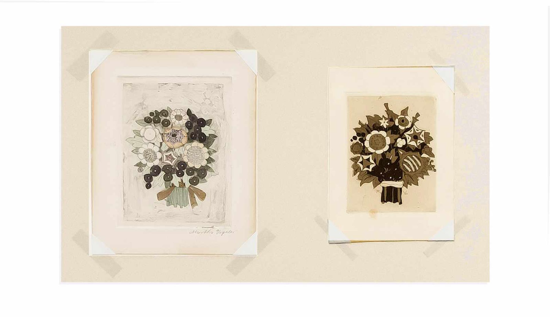 Vogeler, Martha. 1879 - Worpswede - 1961. 2 Radierungen mit Aquatinta. 1) Blumenstrauss.